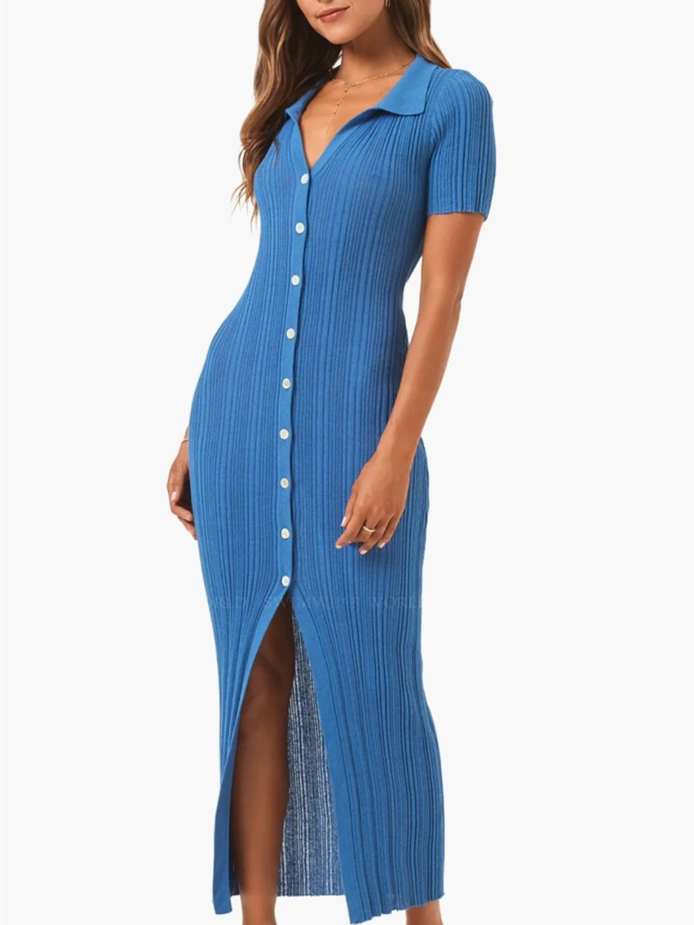 LSpace Undertow dress midi knit stretch blue dress size‎ SM